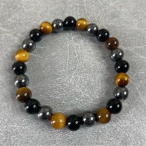 Protection Bracelet Hematite, Tiger Eye, and Onyx 8mm Beads